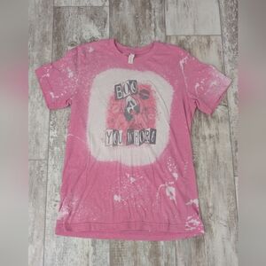 Bella Canvas Pink Bleach-Splash Graphic Tee with Skull Print